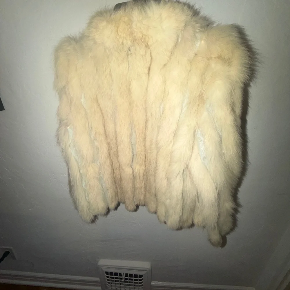 Cream Fox Fur Women's Jacket with Pink Satin Lining - Picture 2 of 4